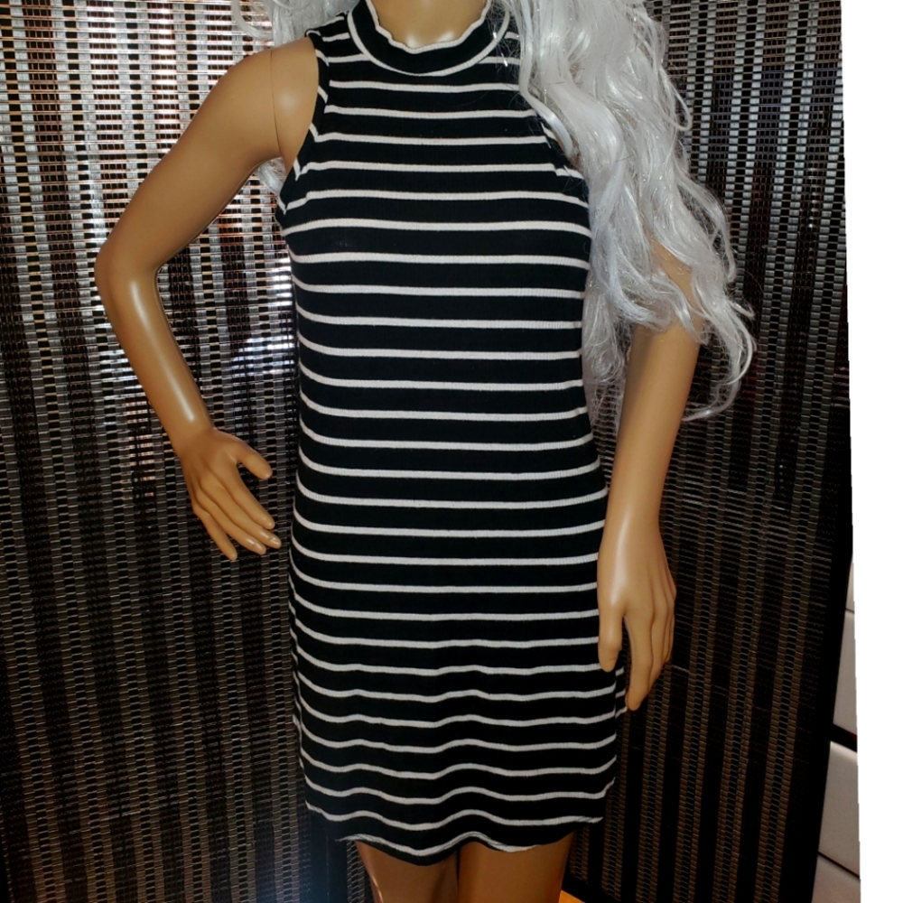 Striped Black & White Mini Dress Size M